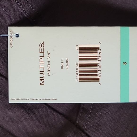 NEW Women's Pants Stretch Multiples Essential Chocolate Brown Faux Pocket Size 8 - Picture 8 of 8